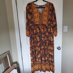 Mon & Jons Boho Style Floral One Size Maxi Dress